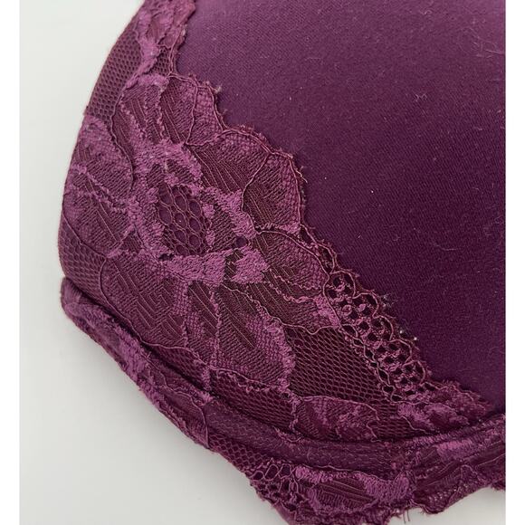 Body by Victoria Secret No-Wire Purple Bra 32D Bow Lace Wireless Heart Charm - Picture 3 of 6